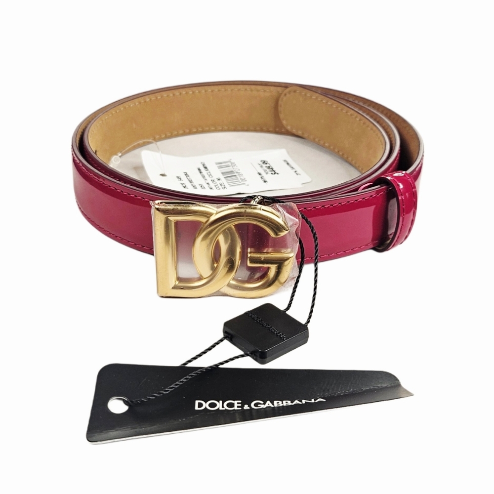❤️VALENTINE SPECIAL❤️ NWT.DOLCE&GABBANA 1" Patent Leather Logo Belt In Dark Pink - Picture 3 of 14